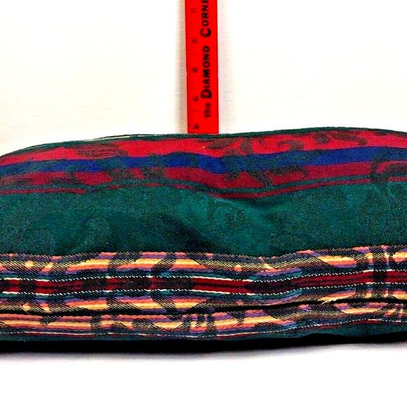 Vintage Rectangle Tapestry Pillow Heavy Gold Fringed Edge Scrolls and Stripes - Picture 7 of 8